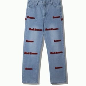 Red Embroidered Blue Denim